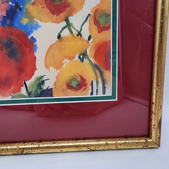Emil Nolde Watercolor Red Yellow Poppies Blue Delphinium 1930 Japan 16x12" Repro - Picture 4 of 11